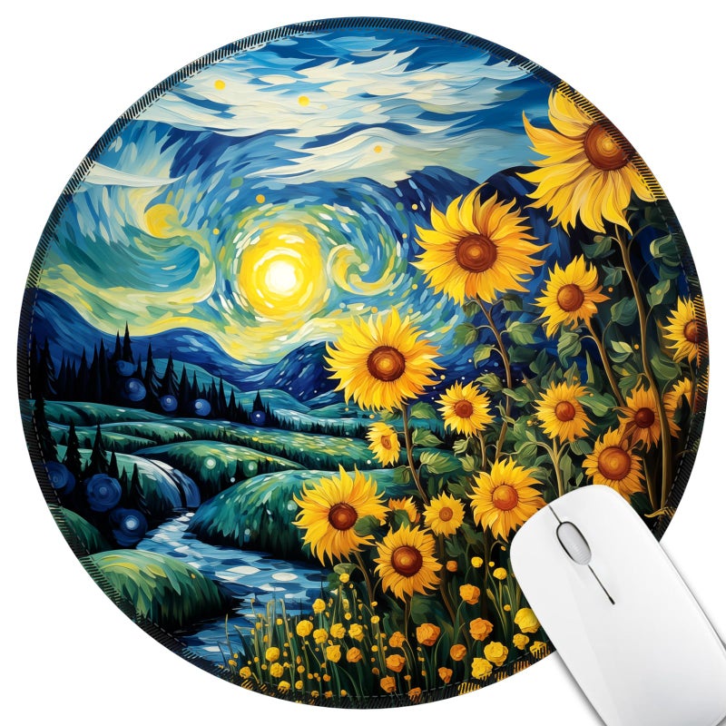 Hancynir Sunflower Mouse Pad for Desk, Floral Small Mousepad with Non-Slip Rubber Base, Round Travel Mouse Pads for Wireless Mouse Laptop, Computer Mouse Mat for Gaming Home Office Desk Accessories - Image 1